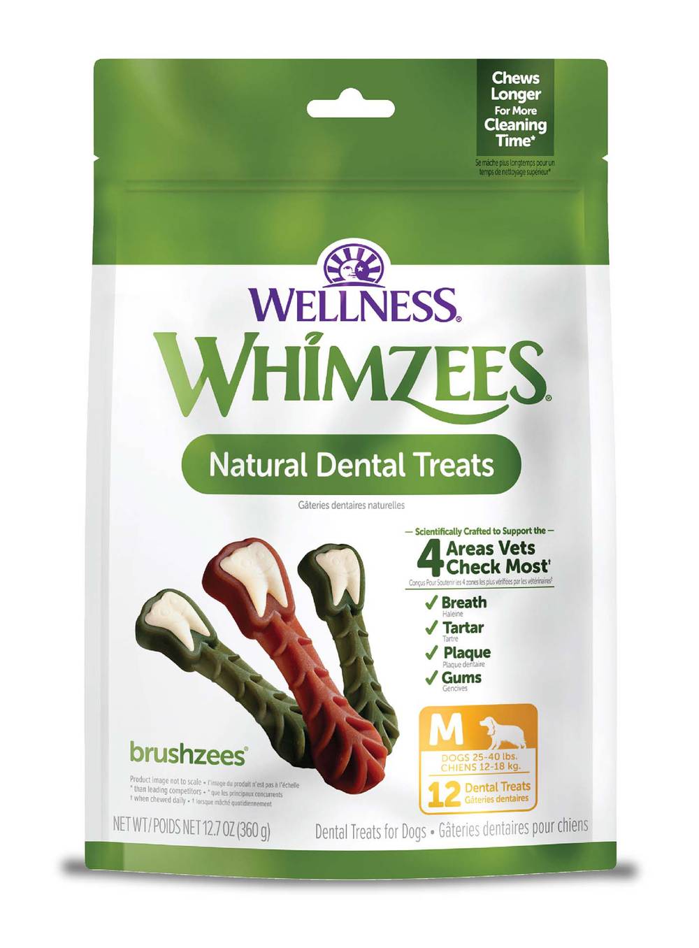 Whimzees Brushzees Natural Daily Dental Dog Treats (12.7 oz, 12 ct)