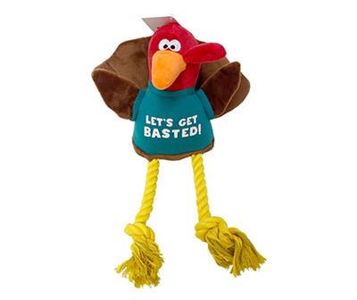 "Let's Get Basted" Turkey Rope Legs Plush Dog Toy