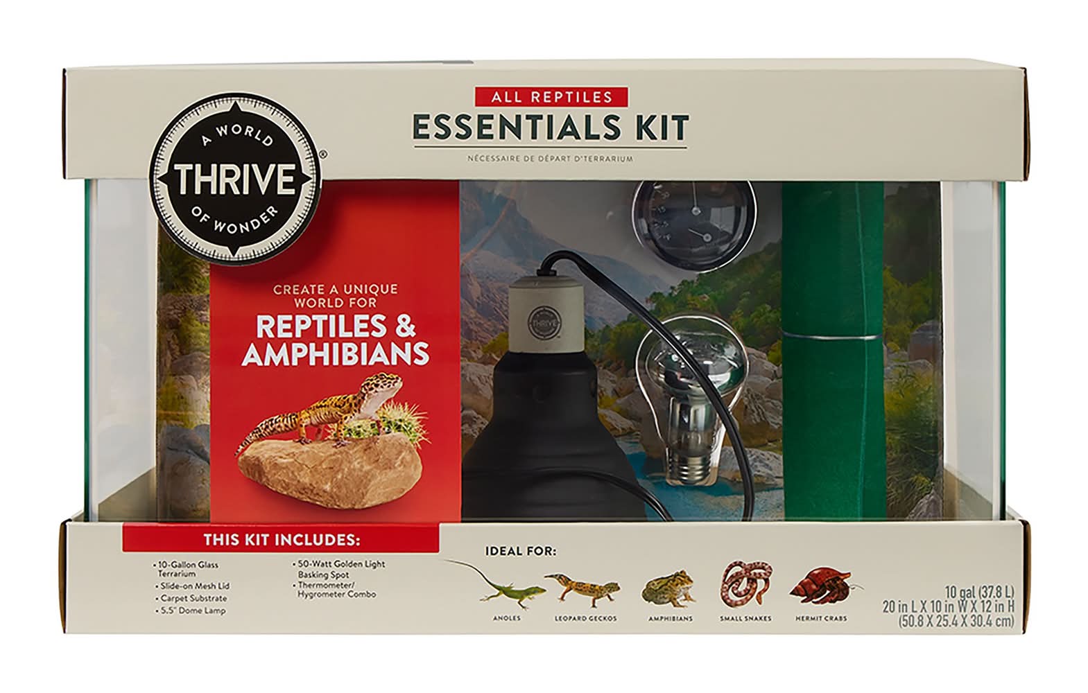 Thrive Terrarium Essentials Kit - Reptile Terrarium Starter Kit - 10 Gallon - 20x10x12 (Size: 20\"L X 10\"W X 12\"H)