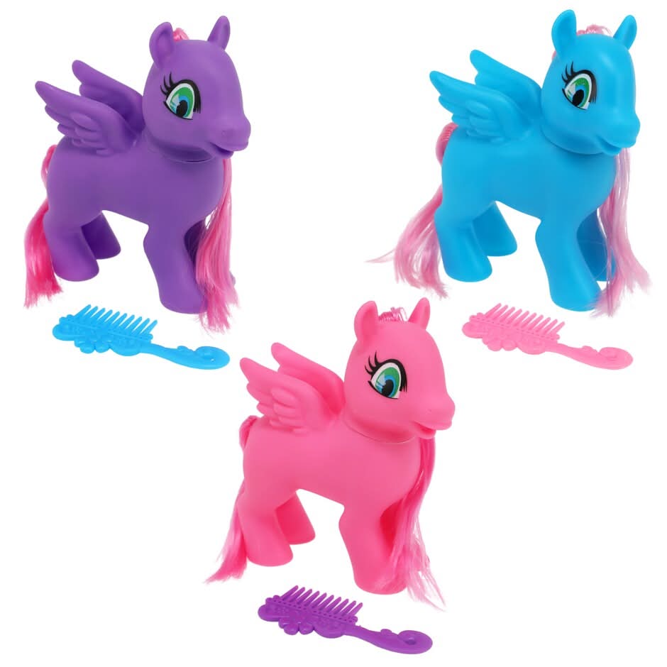 Bright Plastic Winged Ponies With Combs For Age 3+, Assorted (3 ct)