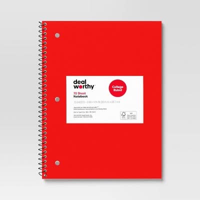 Dealworthy Ruled Spiral Subject Notebook, Red