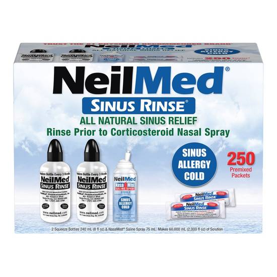 Neilmed Sinus Rinse Kit - 2 Bottles 1 Spray Premixed Packets (250 ct)