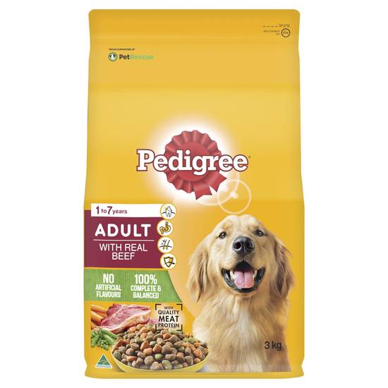 Pedigree Adult With Real Beef Dry Dog Food 3kg