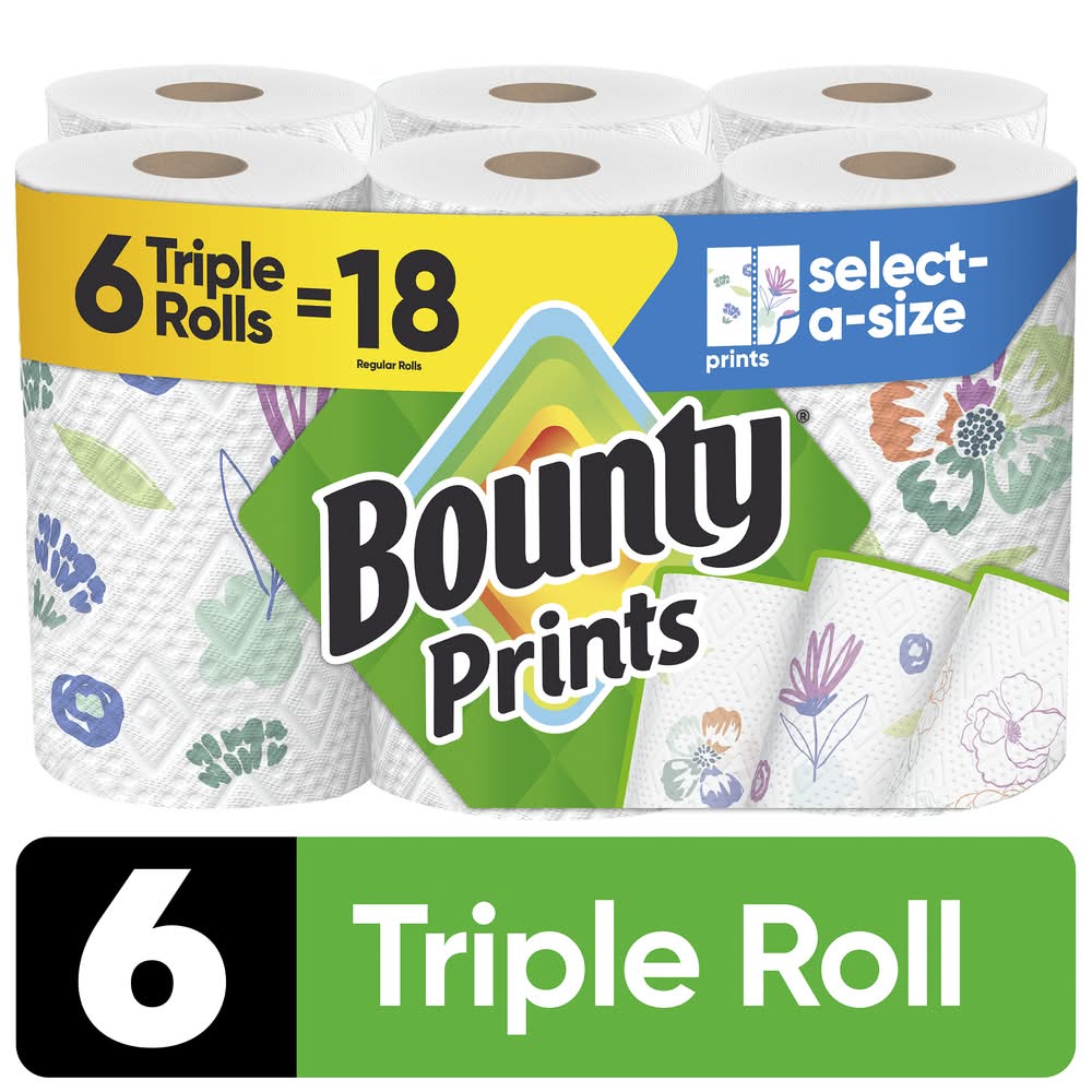Bounty Select-A-Size Prints 2-ply Triple Rolls Paper Towels, 11x5.9 in (6 ct)