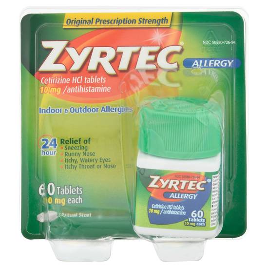 Zyrtec Original Prescription Strength Allergy Relief Cetirizine Hcl 10 mg (60 ct)