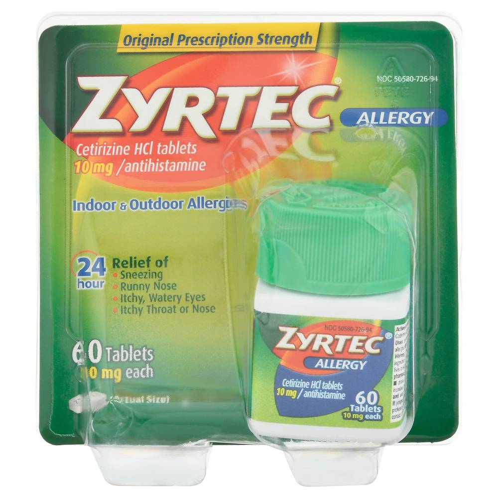 Zyrtec Original Prescription Strength Allergy Relief Cetirizine Hcl 10 mg (1.6 oz, 60 ct)