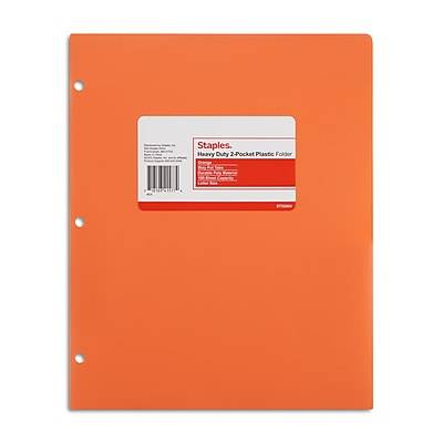 Staples 3-Hole Punched 2-Pocket Plastic Portfolio Folder, Orange (ST52804-CC)