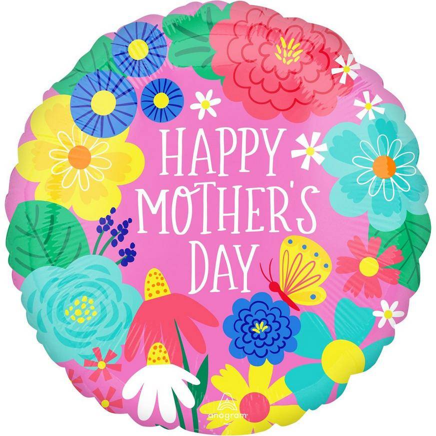Uninflated Pink Pretty Flowers Happy Mother's Day Foil Balloon, 18in