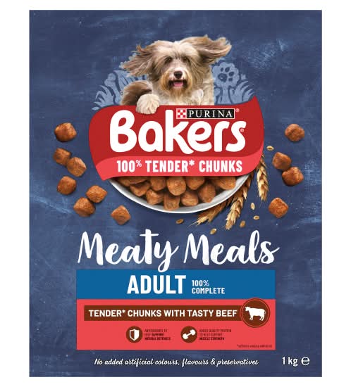 Purina Beef, Adult, Bakers Meaty Meals Dry Dog Food (1kg)