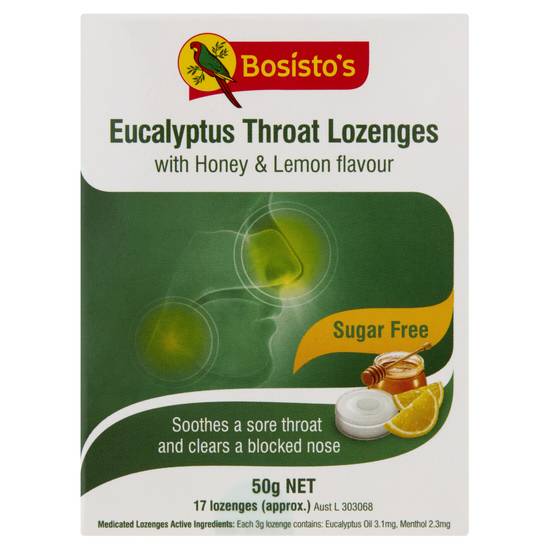Bosisto's Eucalyptus Throat Lozenges With Honey & Lemon Flavour Sugar Free (17 Pack) 50g