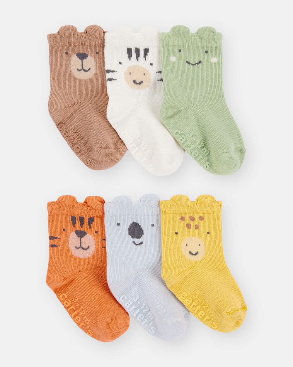 Baby 6-Pack Crew Socks - Green/Orange/White/Yellow/Beige - 3-12M