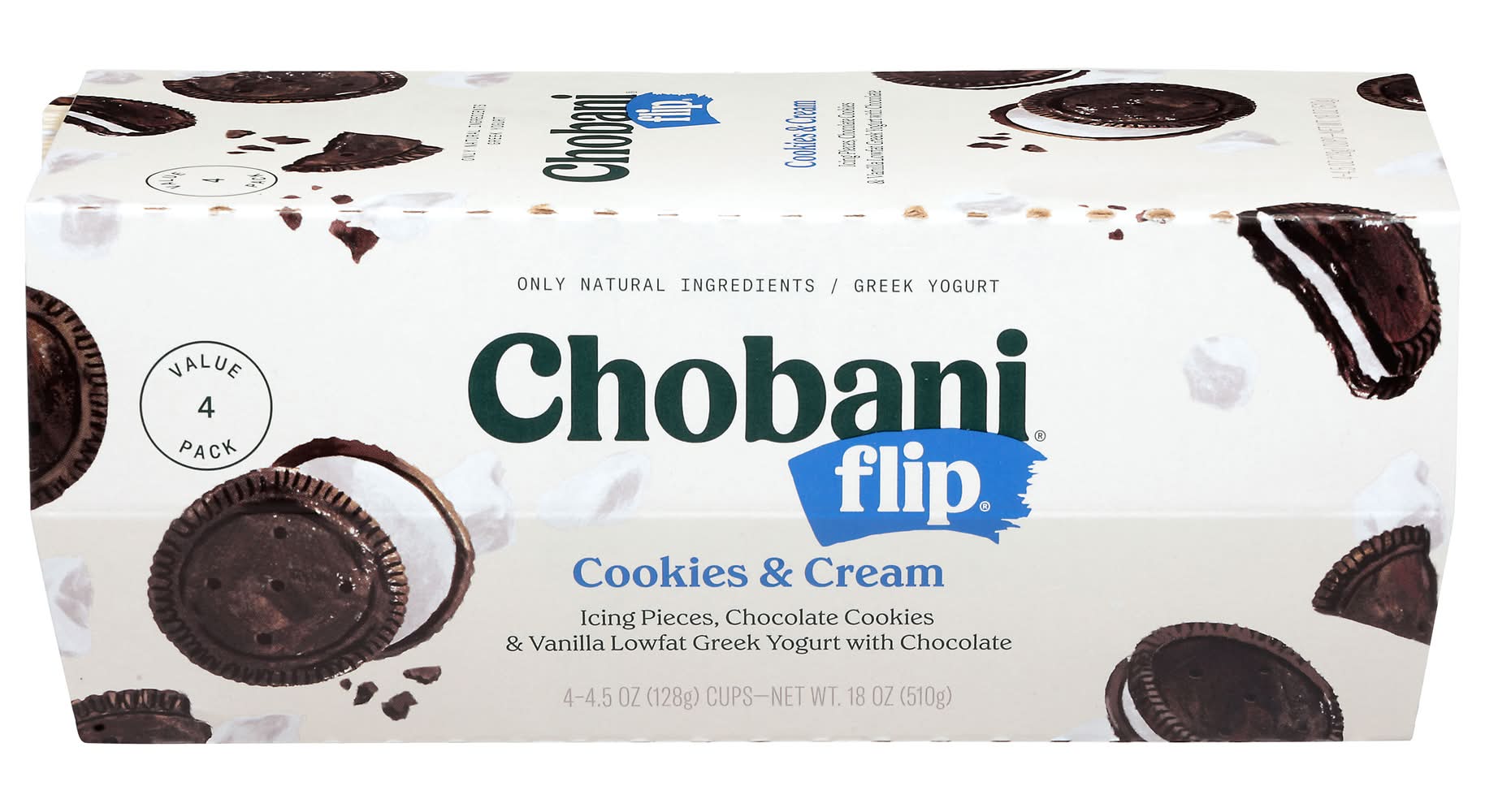 Chobani Flip Low Fat Greek Yogurt, Cookies & Cream (4 x 4.5 oz)
