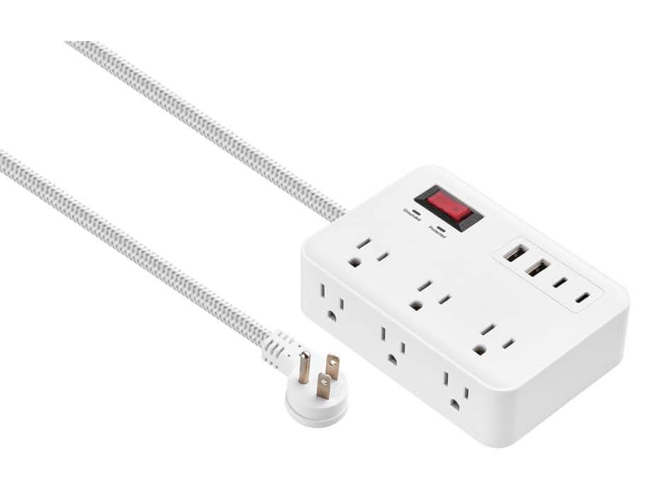 Commercial Electric 8 Ft. 6-Outlet Surge Protector With 2 Usb-A And 2 Usb-C, White