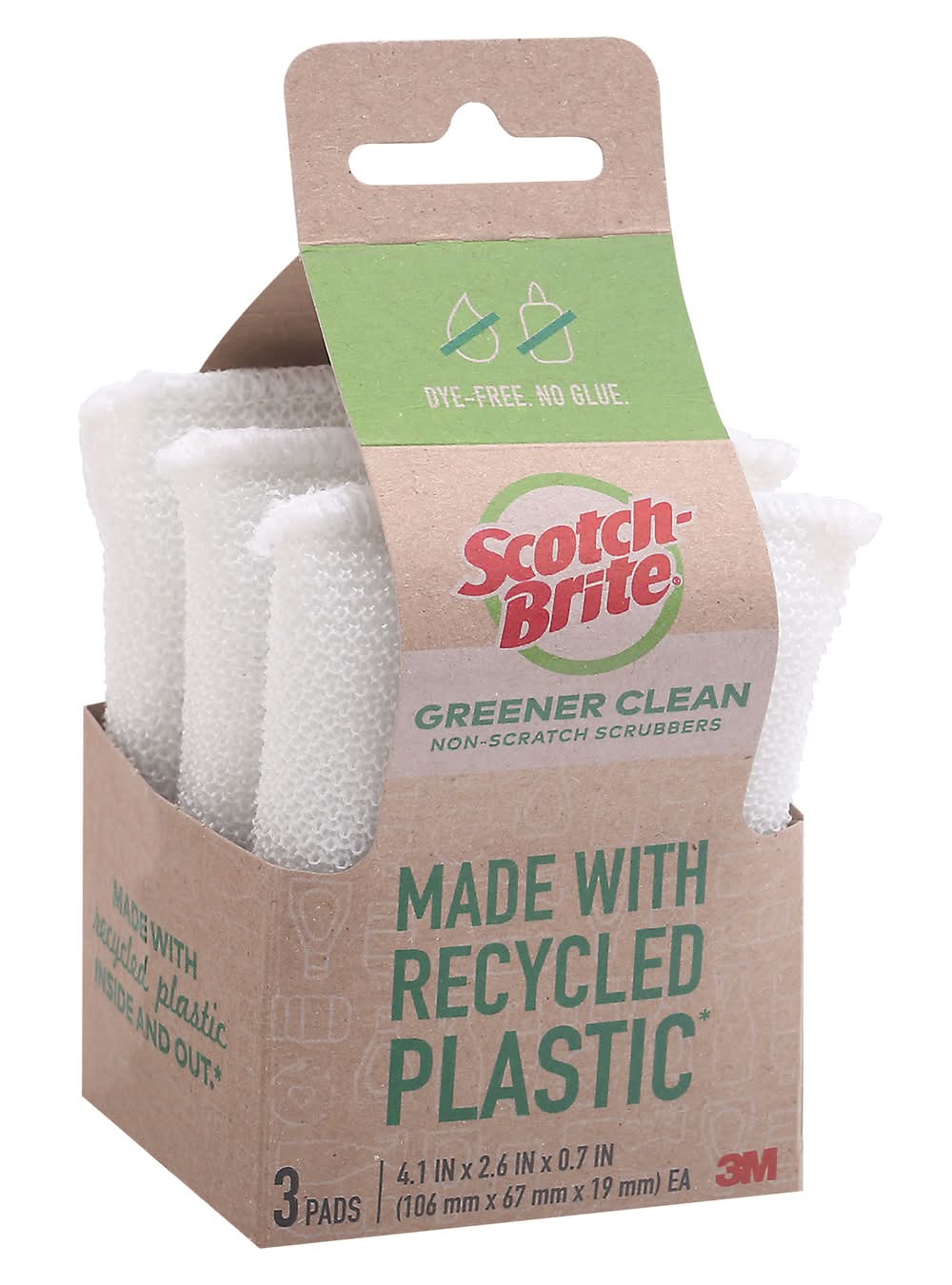 Scotch-Brite Greener Clean Non-Scratch Scrubbers, 4.1 in x 2.6 in x 0.7in (0.5 oz, 3 ct)