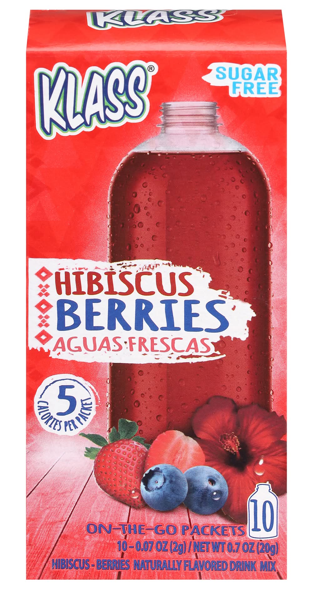 Klass Sugar Free Drink Mix, Hibiscus- Berries (0.7 oz, 10 ct)
