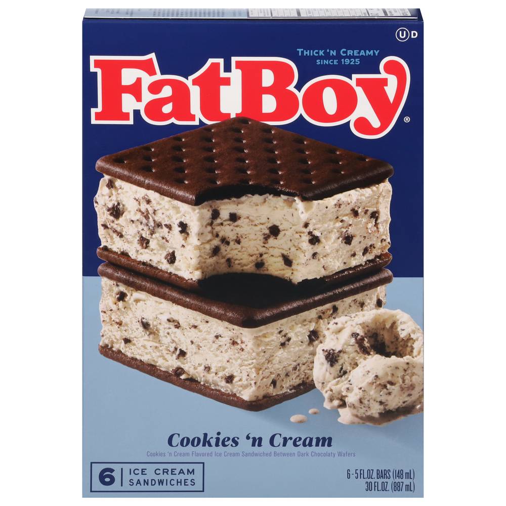Fatboy Cookies 'N Cream Premium Ice Cream Sandwich (6 ct)