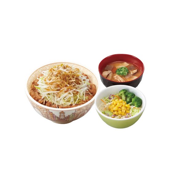 白髪ねぎ�牛丼とん汁サラダセットShredded Leek Gyudon& Pork Miso Soup & Salad