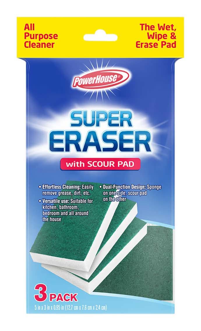 PowerHouse Super Eraser With Scouring Pad, 5x3x0.95 in (3 ct)