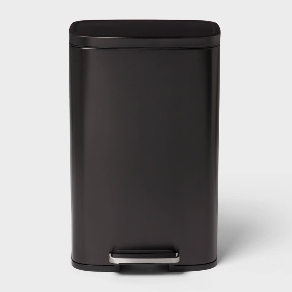Brightroom Rectangular Stainless Step Trash Can 45 L, Black