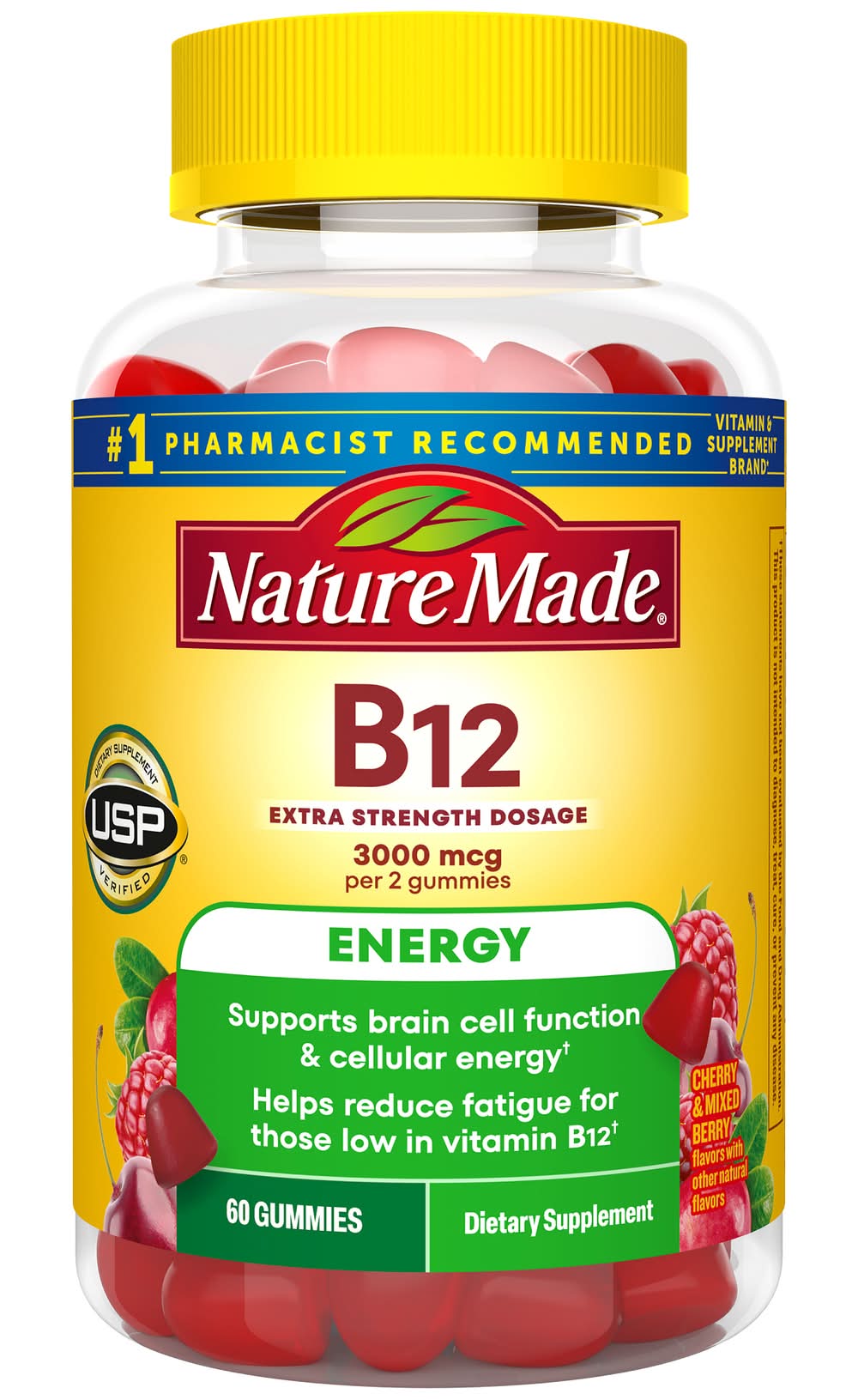Nature Made Vitamin B12 Extra Strength 3000 Mcg Gummies, Cherry-Mixed Berry (60 ct)