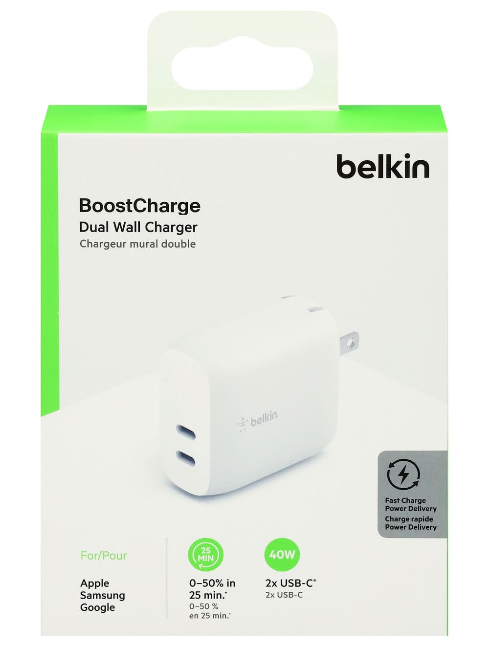 Belkin Boost Dual Wall Charger 40 W, White (3.53 oz)
