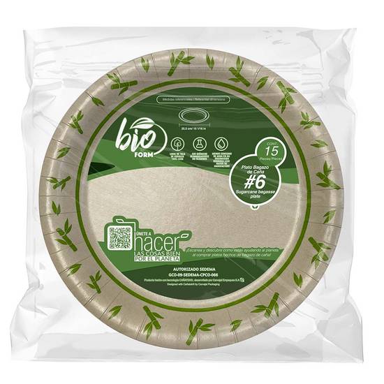 Bio form plato desechable liso no. 5 (paquete 15 piezas)