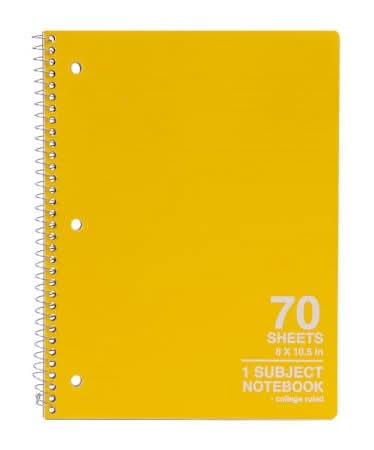 1-Subject College Ruled Spiral Notebook Yellow