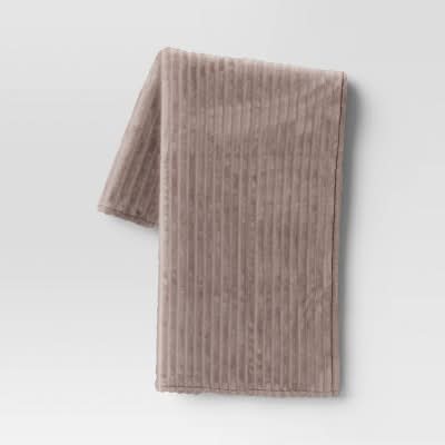 Room Essentials Channeled Plush Throw Blanket, Gray