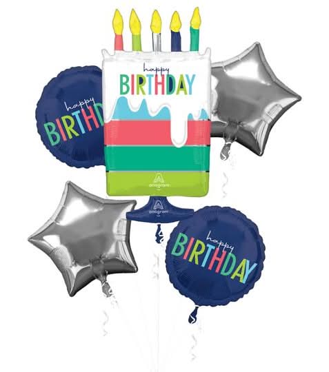 Inflated Modern Birthday Foil Balloon Bouquet, Multicolor