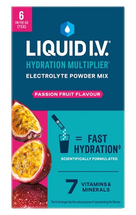 Liquid I.V. Passion Fruit, Hydration Multiplier Electrolyte on the Go Sticks Powder Mix (6 pack)
