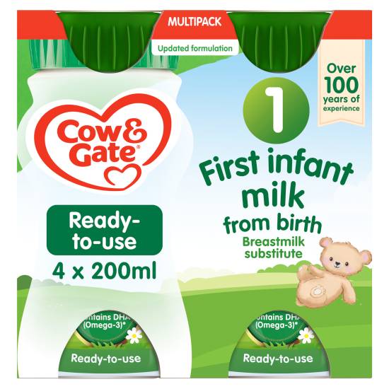 Cow & Gate 1 First Baby Milk Formula Multipack From Birth 4x200ml