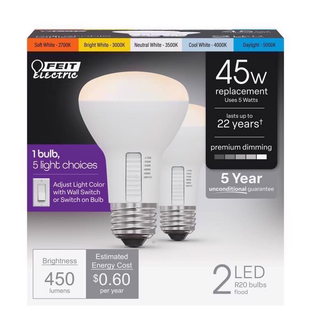 Feit R20 E26 (Medium) Led Bulb Adjustable White 45 Watt Equivalence 2 Pk