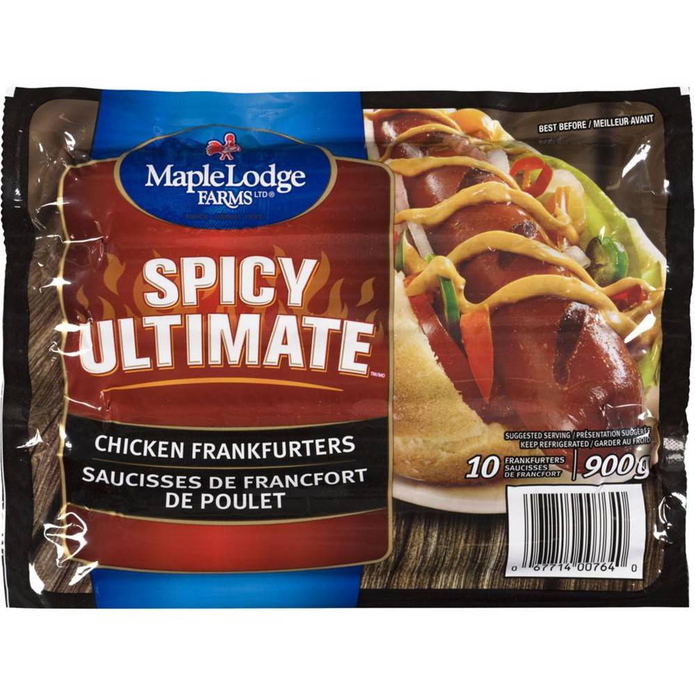 Maple lodge farms saucisse de poulet spicy ultimate (900g) - spicy ultimate chicken frankfurters (900 g)