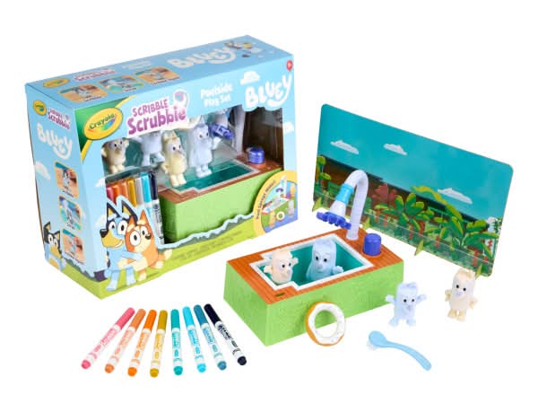 Bring the imaginative world of Bluey to life with the Crayola Scribble Scrubbies Bluey Playset!