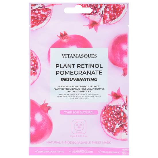 Vitamasques Rejuvenating Plant Retinol Natural & Biodegradable Pomegranate Sheet Mask