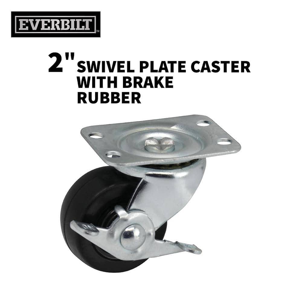 Everbilt 2 In. Black Soft Rubber And Steel Swivel Plate Caster With Locking Brake And 90 Lbs. Load Rating