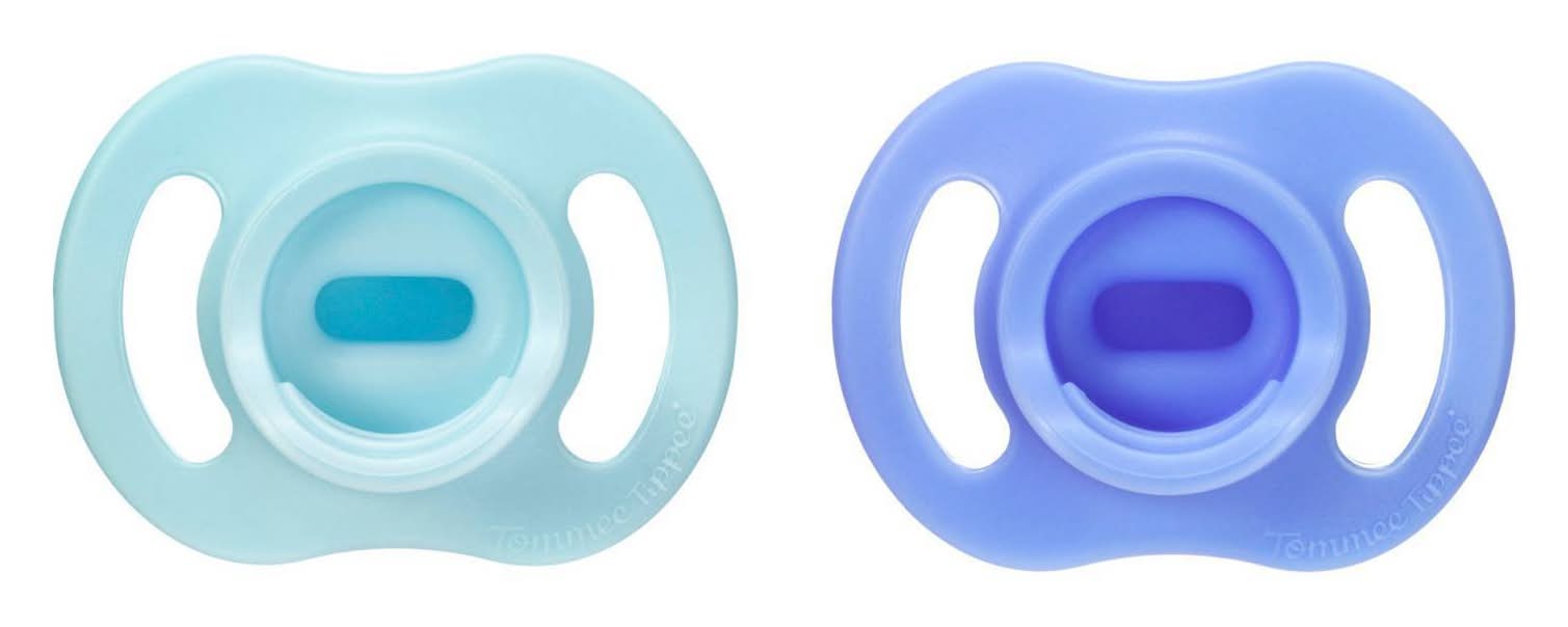 Tommee Tippee Ultra Light Stay Put Silicone Pacifier, 6-18 M, Light Blue-Dark Blue (2 ct)