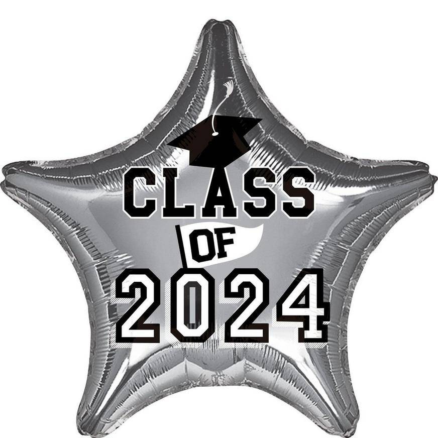 Uninflated Silver Class of 2024 Graduation Star Foil Balloon, 19in