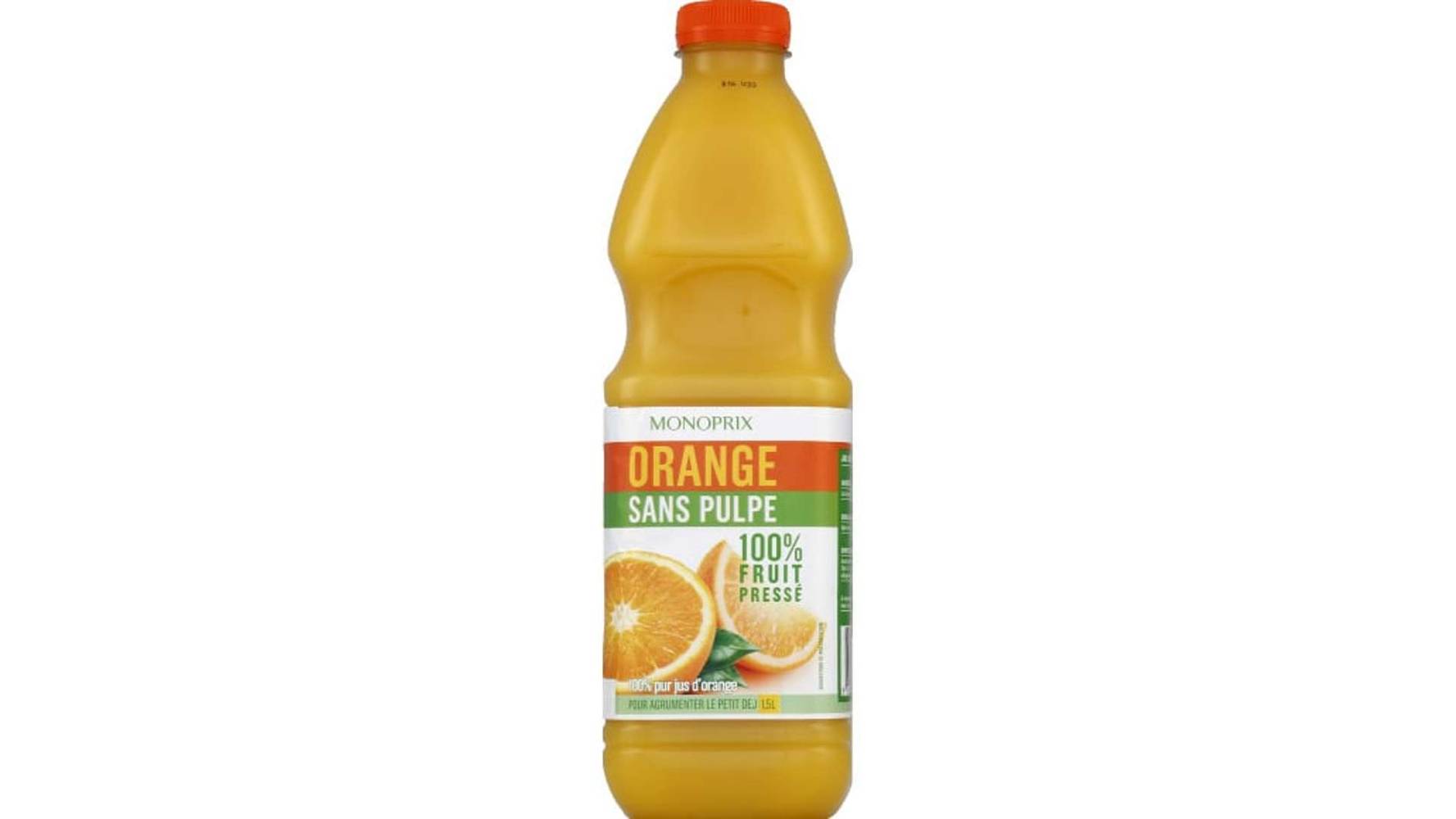 Monoprix 100% pur jus d'orange sans pulpe La bouteille de 1,5 l