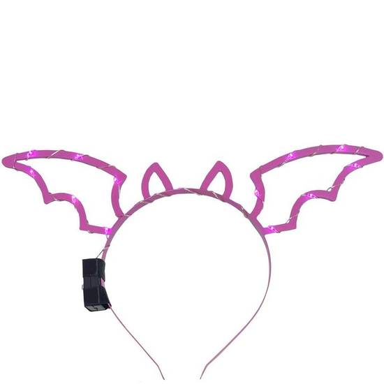 Light-Up Breast Cancer Awareness Pink Bat LED Metal Headband, 11.25in x 6.5in