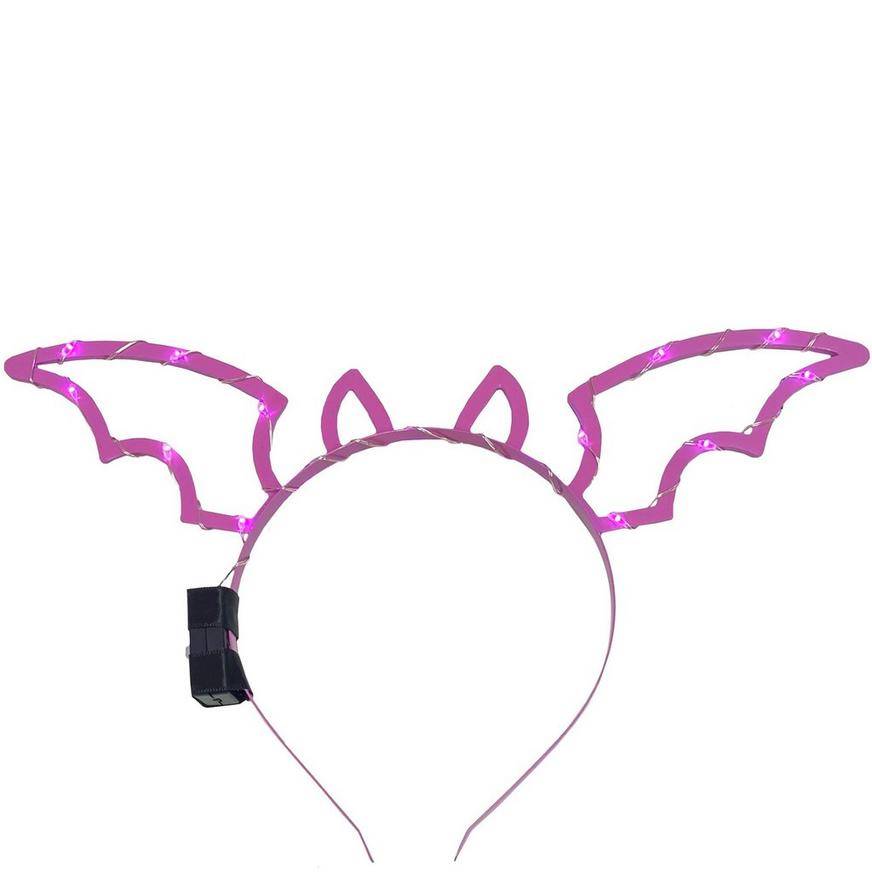 Light-Up Breast Cancer Awareness Pink Bat LED Metal Headband, 11.25in x 6.5in