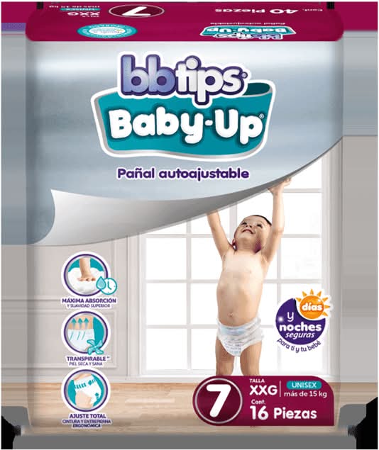bbtips · Pañales baby-up atuoajustable etapa 7, unisex, XXG (16 un)
