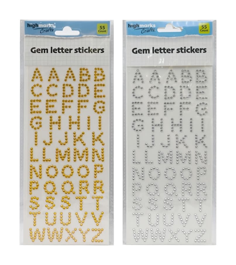 GEM Letter Stickers 55 count   Gold or Silver   Sold separately.