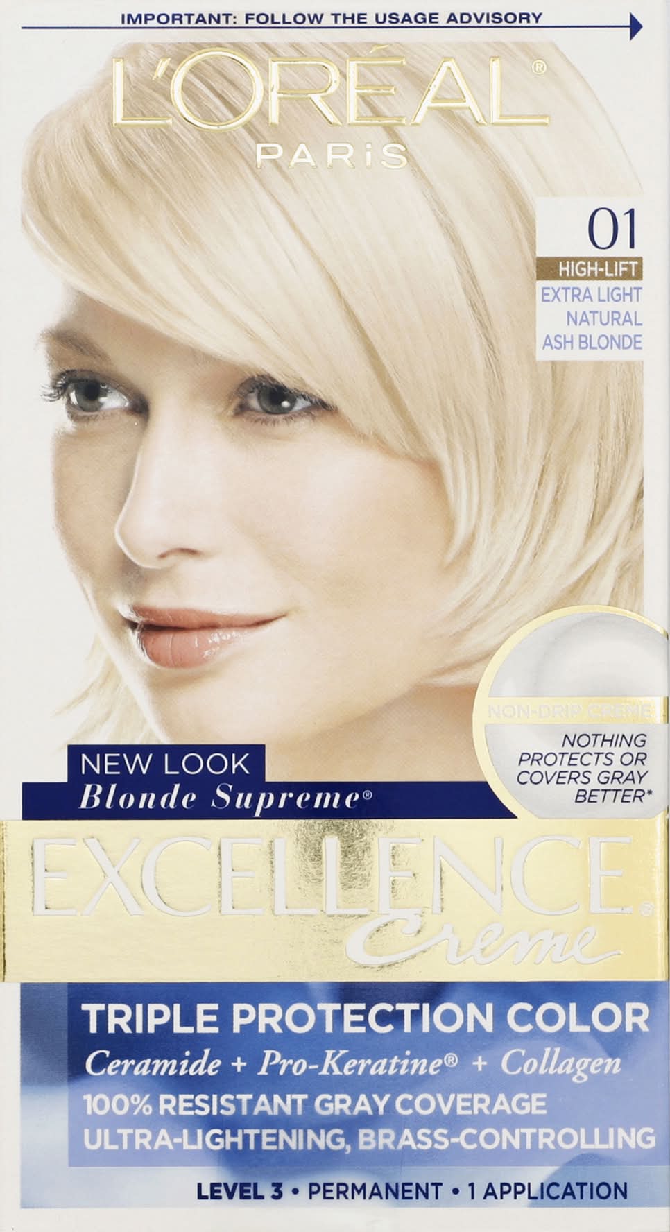 L'Oréal Excellence High-Lift Extra Light Natural Permanent Haircolor, Ash Blonde 01 (249 g)