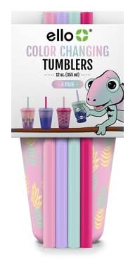 Ello Plastic Color Changing Cups With Twist on Lids 12oz, Assorted (4 ct)
