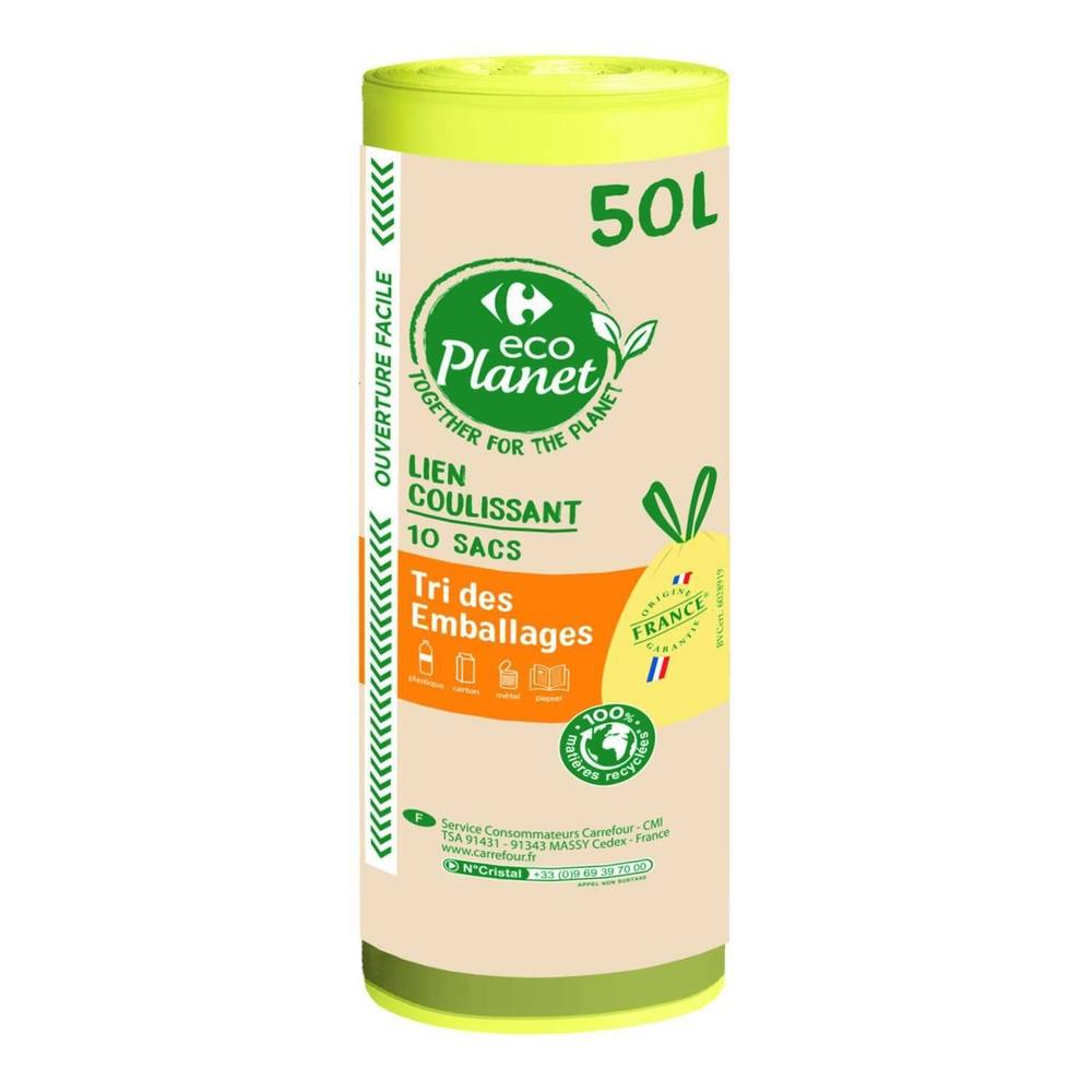 Carrefour Eco Planet - Sac poubelle à lien coulissant spécial tri sélectif 50l (68 x 75 cm)