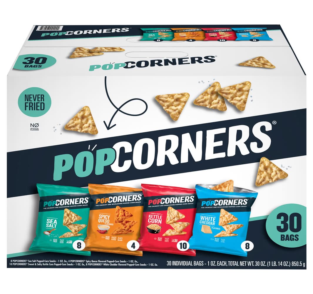 PopCorners Corn Snacks Variety pack, Sea Salt-Spicy Queso-Kettle Corn-White Cheddar (30 x 1 oz)