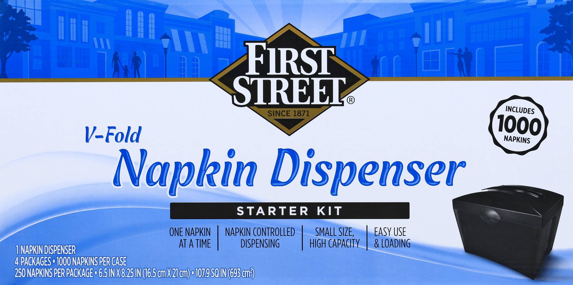 First Street Napkin Dispenser, 6.5 In x 8.25 In (4 x 250 ct)