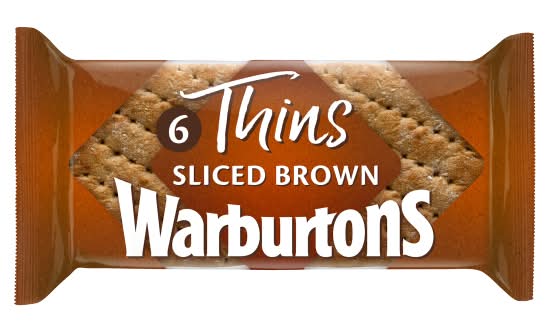 Warburtons Thins Soft Brown Sliced Bread (6 pack)