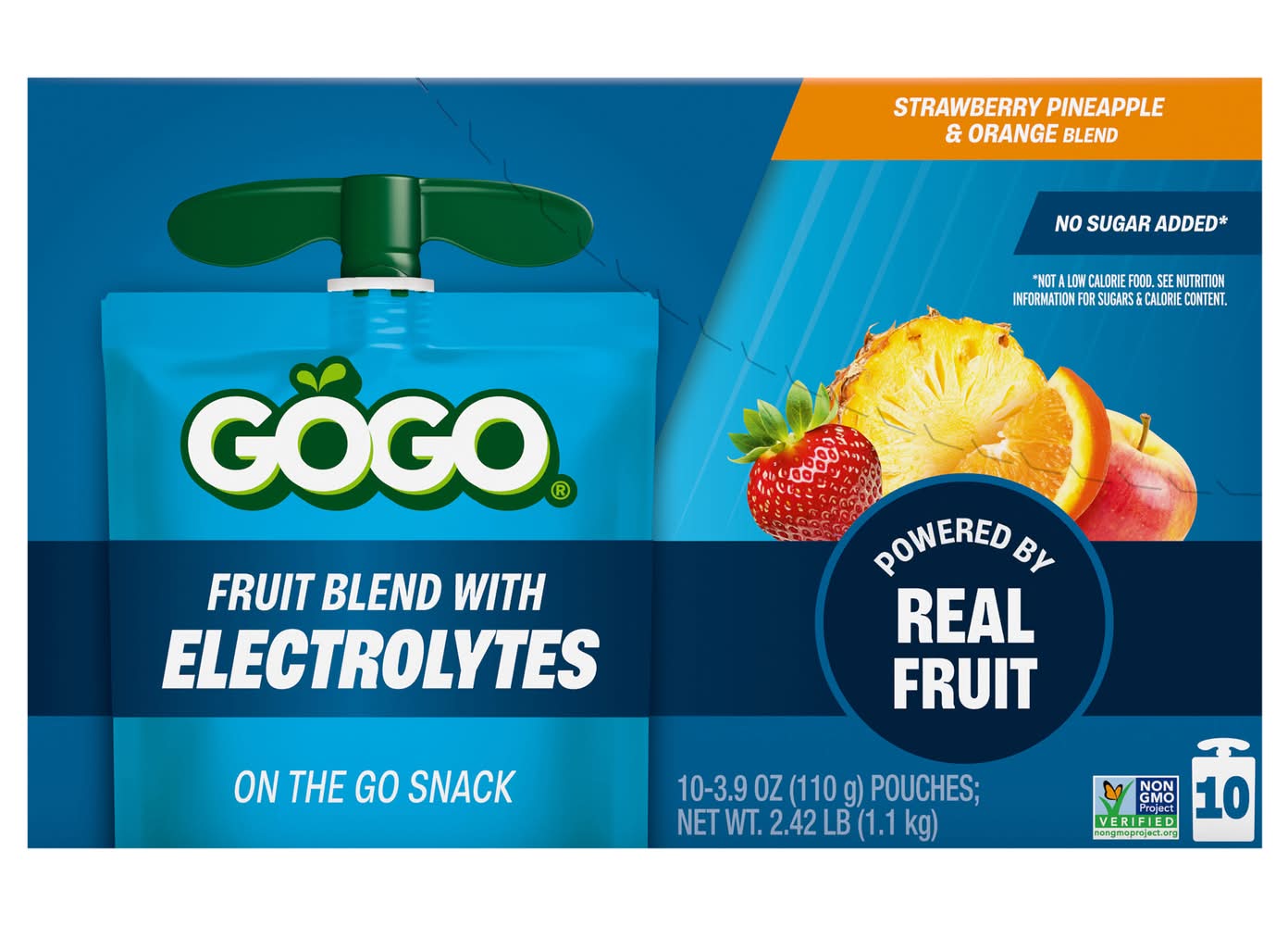 GoGo squeeZ Strawberry Pineapple & Orange Fruit Blend With Electrolytes (3.9 oz, 10 ct)